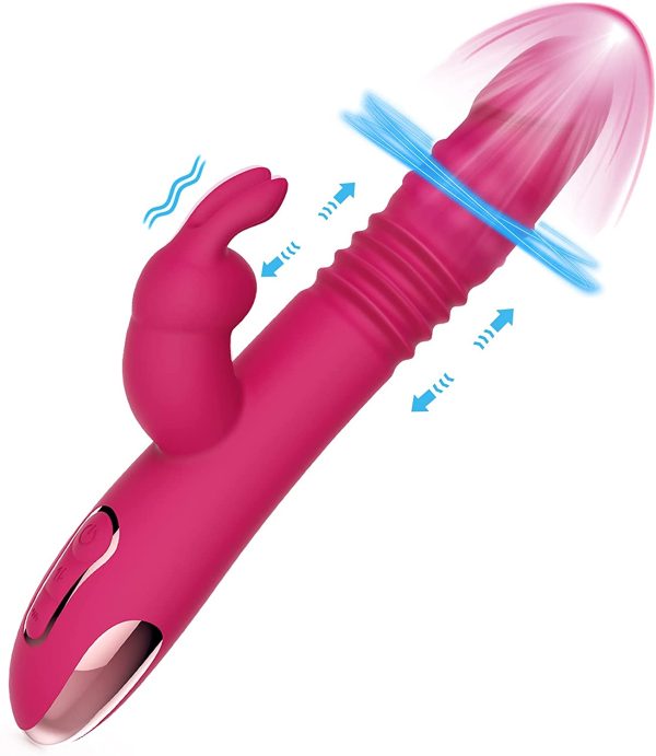 Beaded Thrusting Rabbit Vibrator - BOMBEX William, 9.8" Triple Action G Spot Vibrator with Independent Clitoral Stimulator, 10 Patterns, Waterproof & Rechargeable Sex Toys for Women, Rose?M?