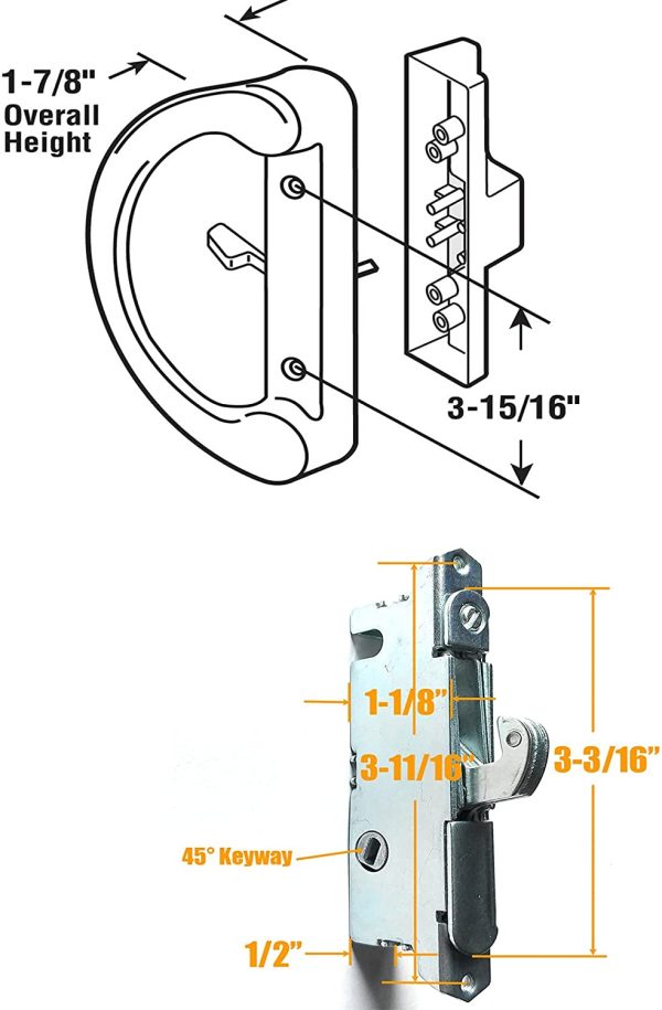 Sliding Patio Door Handle Set with Key Cylinder and Mortise Lock, Full Replacement Handle Lock Set Fits Door Thickness from 1-1/2" to 1-3/4"??-15/16?M?Screw Hole Spacing, Reversible Design(Non-Handed) - Image 5