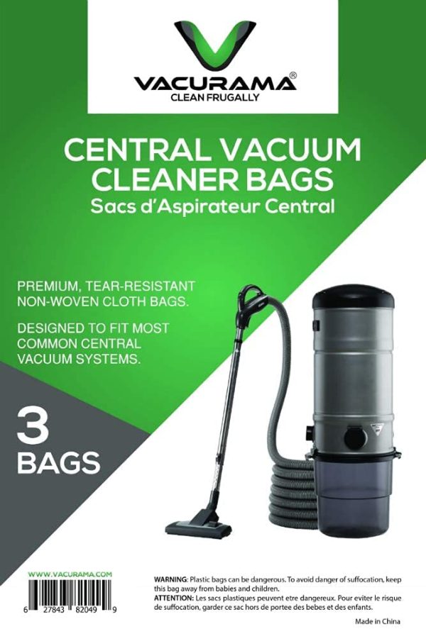 Premium Central Vacuum Bags - Compatible for NuTone 391, Beam, Cana-Vac, Electrolux, Kenmore 50601, Canavac Allerex, Titan, Broan, Eureka, Hoover, Nilfisk and Many Other Central Vac Systems - Multi-Layered n-Woven Cloth Material - Pack of 3 Bags by Vacurama - Image 4