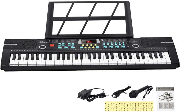 24HOCL Kids Piano Keyboard, 61 Key Electronic Keyboard Portable Digital Music Keyboard, Learning Keyboard with Microphone Music Sheet Stand UL Adapter, Best Gift for Boys & Girls, Black - Image 6