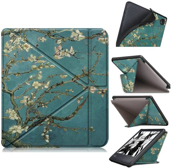 Smart Case for Kobo Libra 2 2021 Origami Sleepcover PU Leather Print with Soft TPU Back Cover Auto Wake Sleep Function Folio Sleeve 7-inch Ereader (Blossom) - Image 5