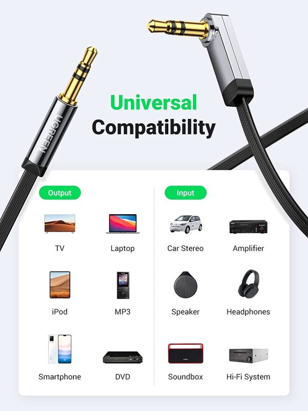 Aux Cable Cord 3.5mm Audio Cable Auxiliary Stereo Male to Male Cord Right Angle Flat 90 Degree Aux Jack Cable for Car, iPhone, iPad, Smartphones, Tablets, Media Players, Speakers (Black, 1.5ft) - Image 4