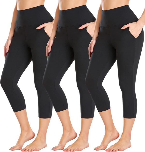 3 Pack Capri Leggings for Women Butt Lift-High Waisted Tummy Control Black Workout Yoga Pants