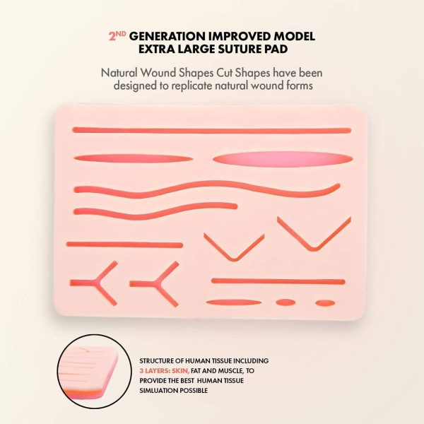 Suture Practice Pad 3 Layers with 14 Wounds for Training Students, Silicon Skin Suture Pad