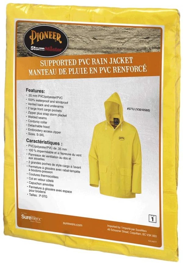 Pioneer V3010560-S Vented Rain Jacket - 2 Large Cargo Pockets, Yellow, S - Image 4