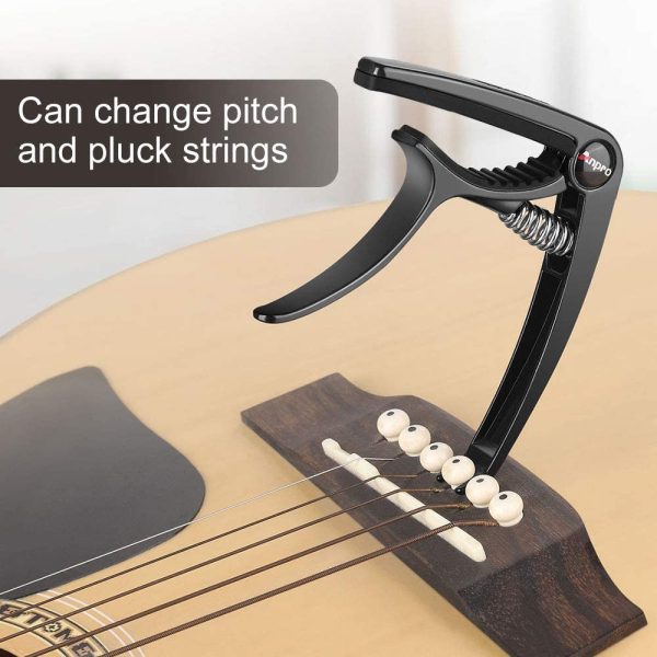 Anpro Guitar Capo with 6 Guitar Picks for Acoustic and Electric Guitar, Ukulele, Mandolin and Banjo, Black. - Image 2