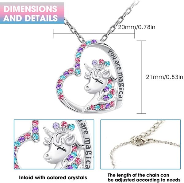 Unicorn Crystal Necklace Hypoallergenic Earrings Girls Toys Jewelry licorne Heart Pendant Earring Necklaces Girl Birthday Party Gifts for Daughter Granddaughter - Image 3