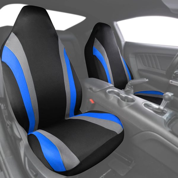 CAR PASS Line Rider Sporty Cloth Universal Fit Car Seat Cover -100% Breathable with 5mm Composite Sponge Inside,Airbag Compatible (2 Pieces, Black with Blue) - Image 9