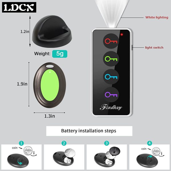 Key Finders,ldcx 85dB Remote Finder Wireless Item Rf Locator Make Noise,1 Rf Transmitter 4 Receivers w/ 131ft Working Range,Anti Lost Tag Key Wallet Pet Smart Tracker w/Led Flashlight and Key Rings - Image 2