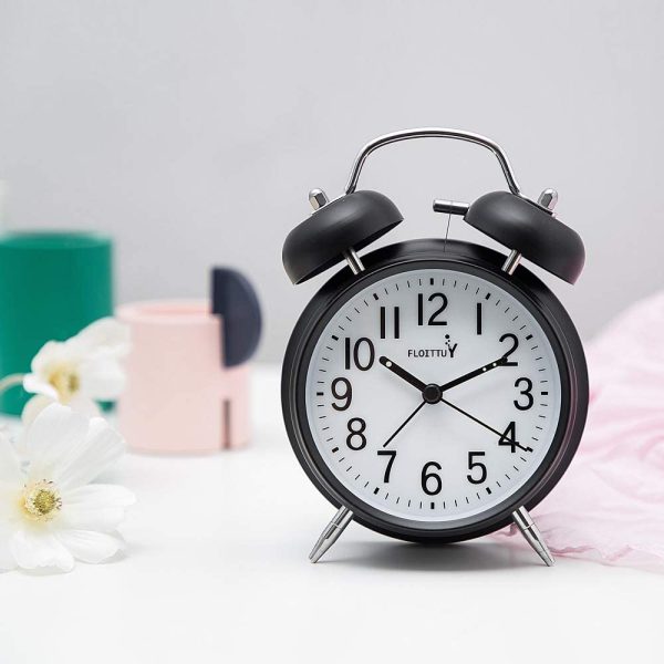 {Loud Alarm for Deep Sleepers} 4'' Twin Bell Alarm Clock with Backlight for Bedroom and Home Decoration(Black)