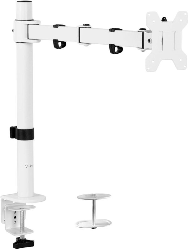 Single Monitor Desk Mount, Fully Adjustable Monitor Arm Stand with Clamp and Grommet Base, Tilt, Swivel, Rotation - Holds 1 Screen up to 22lbs with VESA 75x75mm or 100x100mm, White, STAND-V001W - Image 6