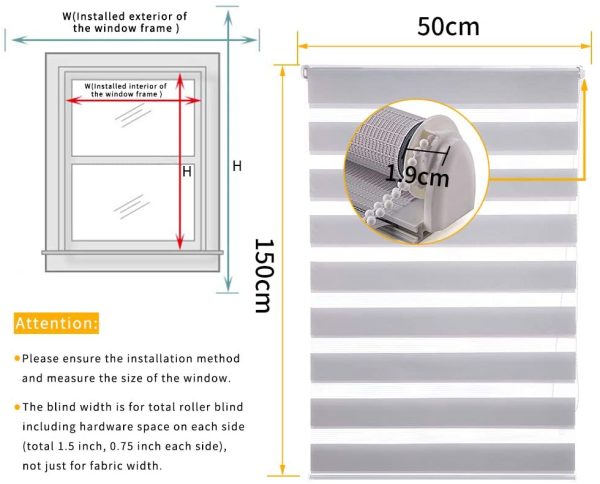 KELIXU Horizontal Window Shade Blind Zebra Dual Roller Blinds Day and Night Blinds Curtains??Dasy to Install,19.7" x 59",Gray - Image 3