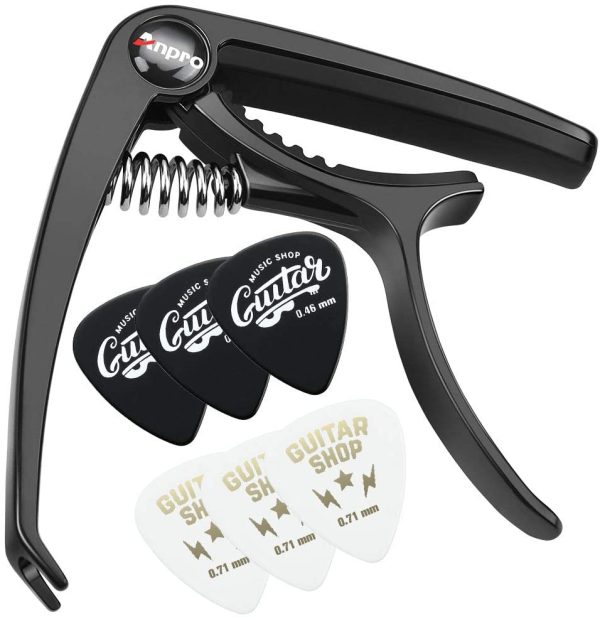 Anpro Guitar Capo with 6 Guitar Picks for Acoustic and Electric Guitar, Ukulele, Mandolin and Banjo, Black. - Image 3