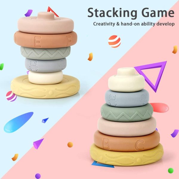 Mini Tudou 6 Pcs Stacking & Nesting Circle Toy,Soft Building Rings Stacker & Teethers,Squeeze Play with Early Educational Learning, Best Gift for Ages 1 2 3 4 Boys & Girls - Image 4