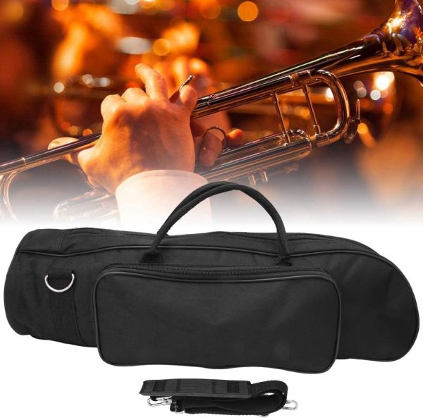 Trumpet Gig Bag Case Durable Soft Nylon Padded Portable Instrument Accessory with Double Zippers and Adjustable Shoulder Strap in Black