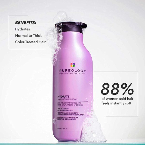 Pureology Hydrate Nourishing Shampoo | For Dry, Color Treated Hair | Sulfate-Free | Silicone-Free | Vegan, 266 ml (Pack of 1)