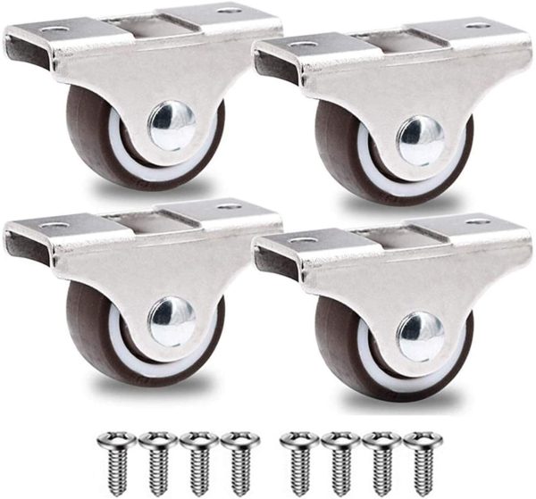 1" Small Fixed Caster Wheels Without Brakes + Screws - 90Lbs - Low Profile Castor Wheels - Set of 4 No Floor Marks Silent Casters - Mini Wheels for Cart - Image 4