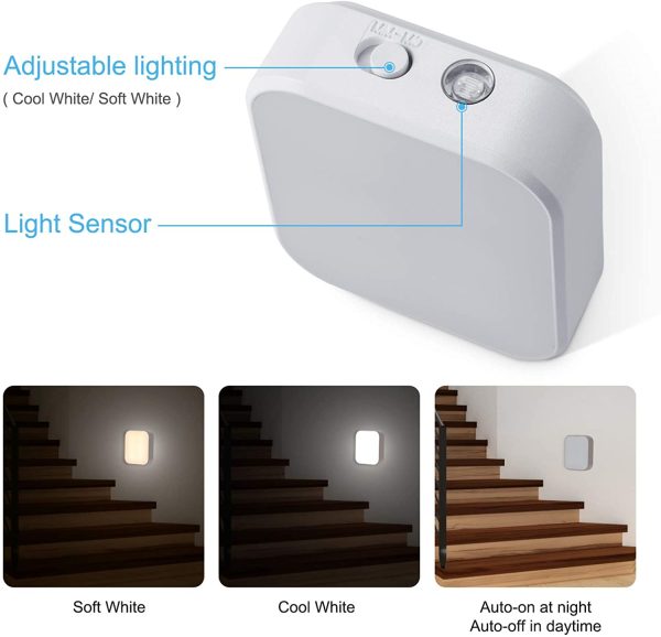 Lomotech plug-in LED Night Lights, 4 Pack Adjustment Lighting White Night Lights, Dusk to Dawn Sensor Nightlight, ETC Certified Night Lamp for Bedroom, Toilet,Stairway,Hallways(Soft White & Cool White) - Image 2