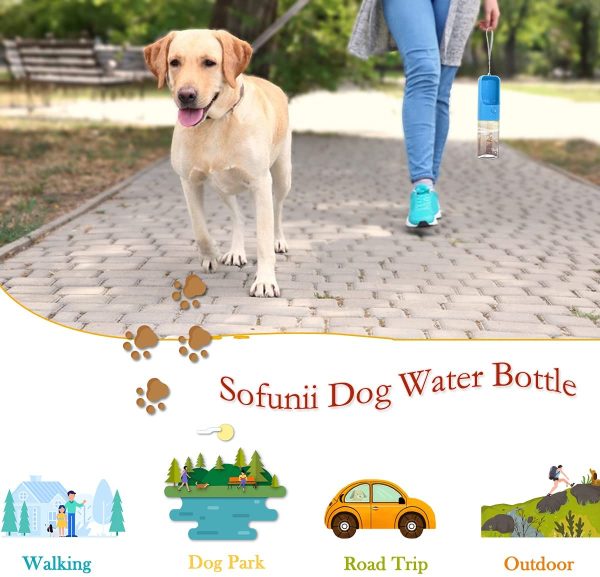 Sofunii Dog Water Bottle Travel Portable Pet Water On The Go Drinking Bowl Dish Dispenser for Dog Walking Hiking Camping Road Trip BPA Free 15 oz Large Capacity - Image 3