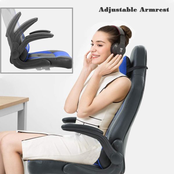 PC Gaming Chair Ergonomic Office Chair Desk Chair with Lumbar Suport Flip Up Arms Headrest Adjustable PU Leather Executive High Back Computer Chair for Women Men Adults,Blue - Image 4