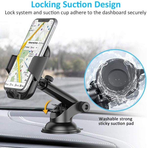 Car Phone Holder, TEUMI 360° Rotate Long Arm [Extra Sticky Pad] Cell Phone Holder Car Dashboard & Windshield, Car Phone Mount Compatible with iPhone 13 Pro Max/12/11/XS/XR/8, Samsung Galaxy S20/Note20 - Image 7