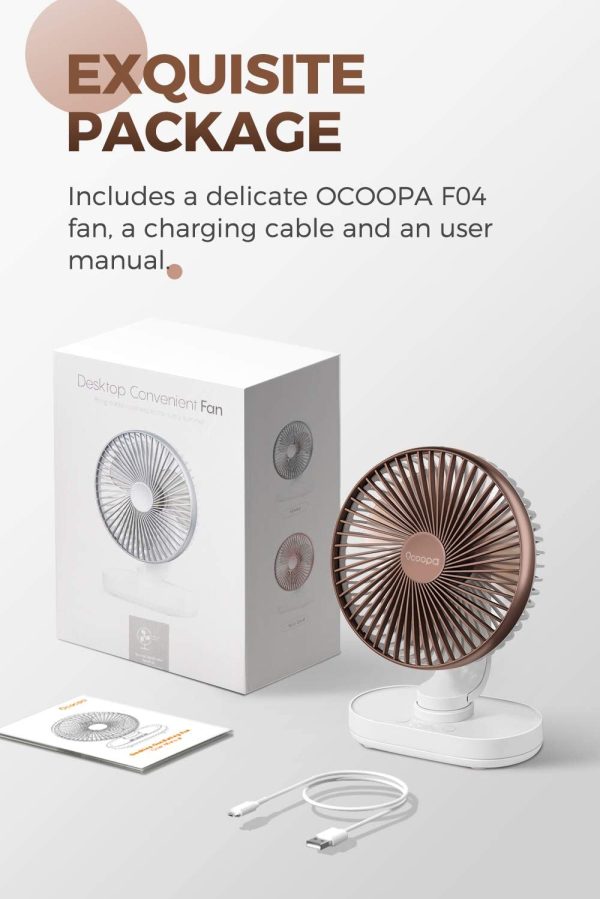 Desk Fan, Auto Oscillating 6.5 Inch Quiet Battery Fan, 4 Speeds Strong Table top Silent Cooling, 4000 mAh Usb Rechargeable Battery Operated for Home, Bed, Office, Brown - Image 3