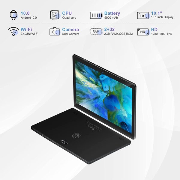 Android 10.0 Tablet 10 Inch qunyiCO Y10 (10.1''), 2GB RAM 32GB Storage,2MP+8MP Dual Camera,Quad-Core Processor,1280 x 800 IPS HD Display Screen, Wi-Fi only Bluetooth 5000mAh, Google GMS Certified