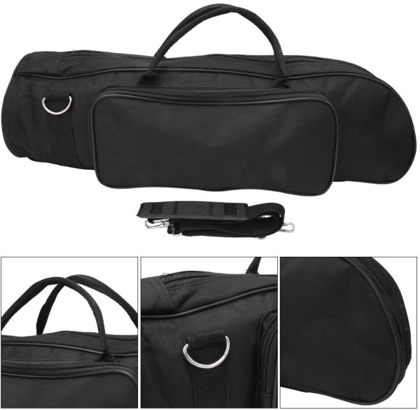 Trumpet Gig Bag Case Durable Soft Nylon Padded Portable Instrument Accessory with Double Zippers and Adjustable Shoulder Strap in Black - Image 7