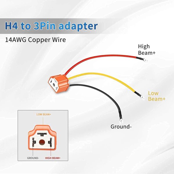 Ceramic H4 Sockets H4 9003 HB2 Wiring Harness H4 to 3 Pin Adapter Headlight Connector for 4"x6" 7"x6" 5"x7" inch Car Truck Boat Marine Headlight Fog Light Retrofit(2PCS) - Image 7