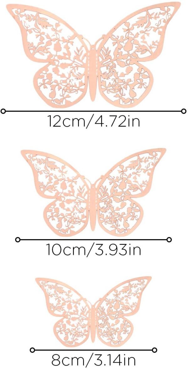 24pcs 3D Butterfly Wall Stickers 3 Sizes Butterfly Wall Decals Room Wall Decoration for Bedroom Party Wedding Decors(Rose Gold) - Image 6