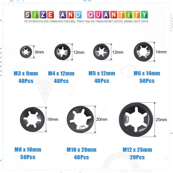 280Pcs Internal Tooth Starlock Push On Locking Washers Speed Clips Fasteners Assortment Kit - Image 5