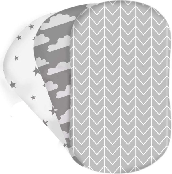 3-Pack of Bassinet Sheets | 100% Hypoallergenic Jersey Cotton | Gender Neutral Grey and White for Baby boy or Girl | Fitted Crib Sheets for Oval, Rectangle and Hourglass Mattress (Gray and White) - Image 6