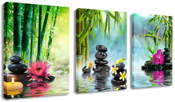 Zen Canvas Wall Art Spa Canvas Pictures Wall Decor Green Leaf Modern Canvas Artwork Framed Ready to Hang 12" x 16" x 3 Pieces