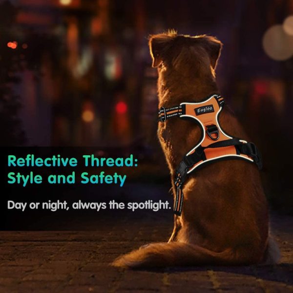 No Pull Dog Harness with Front Clip, Walking Pet Harness with 2 Metal Ring and Handle Reflective Oxford Padded Soft Vest for Small Medium Large Breed (Medium, Orange) - Image 2