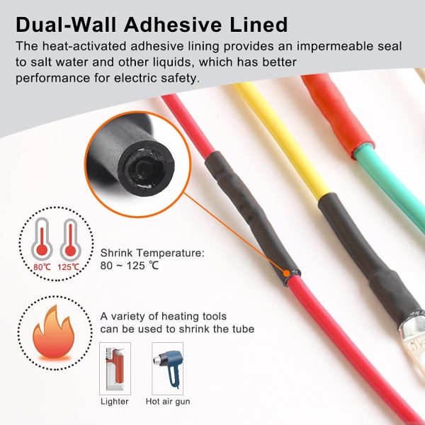 Waterproof Heat Shrink Tubing Kit 350 pcs, ELECFUN 3:1 Dual Wall Tube - Adhesive Lined - Marine Heat Shrink Tubing Black, 7 Sizes - Image 2