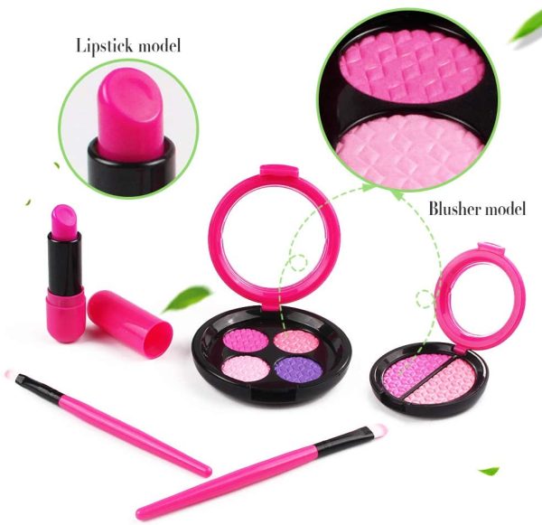 AMOSTING Kids Pretend Makeup Toys for Girls Pretend Play Cosmetic Beauty Princess Makeup Set with Cute Cosmetic Bag as Christmas Birthday Gift for Kids - Image 2