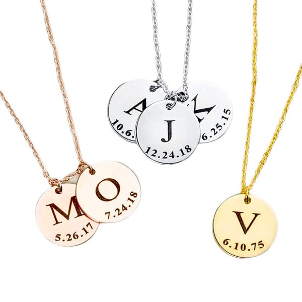 Personalized Engraved Initial A-Z Disc Pendant Necklaces with Initials & Date or Text 925 Sterling Silver/Copper Gift for Girl Women Mother's Day Gift - Image 6