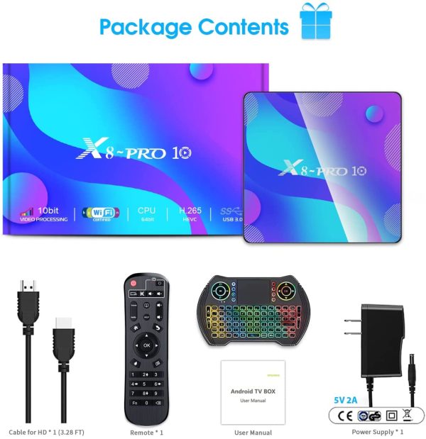 Android TV Box 11.0 , [2022 Newest] Android Box 4GB RAM 64GB ROM with Mini Wireless Keyboard, RK3318 Quad-Core 64 Bits Dual-WiFi 2.4GHz/5GHz BT 4.2 USB 3.0 Ultra 3D 6K HDR & Mirroring Cast - Image 4