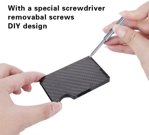 Carbon Fiber Wallet RFID Blocking Credit Card Holder Metal Wallet with Money Clip Screw Fixation Elastic Band Screwdriver - Image 2