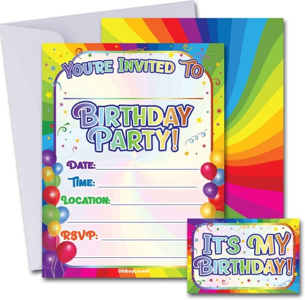 Rainbow Birthday Party Invitations with Envelopes | Kids Birthday | Gender Neutral, Invitations for Girls, Invitations for Boys | with Birthday Sticker - Image 4