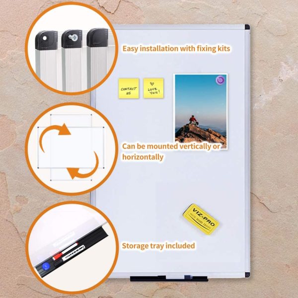 VIZ-PRO Magnetic Dry Erase Board, 36 X 24 Inches,2 Pack, Silver Aluminium Frame - Image 3