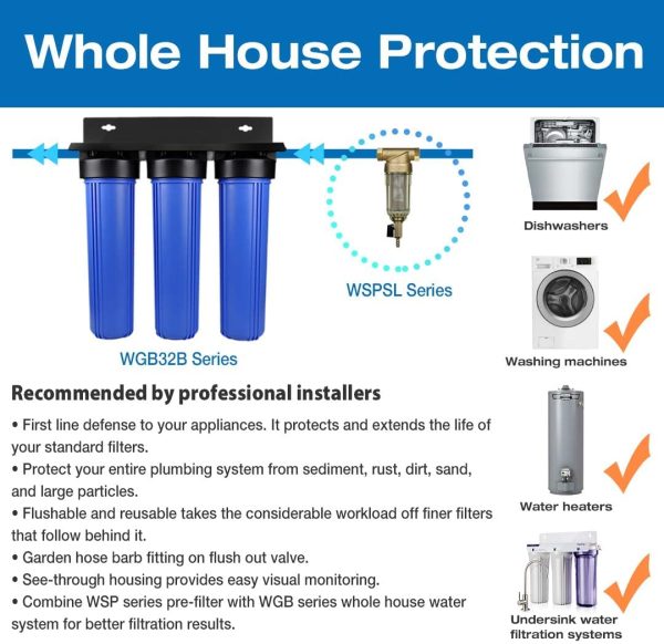 WSP-100SL Reusable Whole House Spin Down Sediment Water Filter Softener with Siliphos Helps Prevent Scale and Corrosion, 1" MNPT + 3/4" FNPT, 100 Micron - Image 6