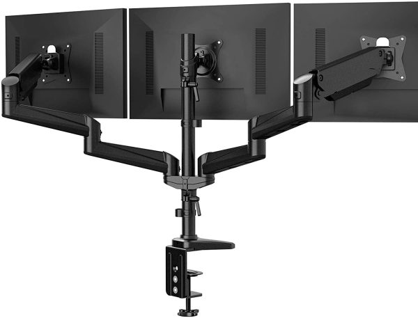 Triple Monitor Stand - Full Motion Articulating Aluminum Gas Spring Monitor Mount Fit Three 17 to 32 inch LCD Computer Screens with Clamp, Grommet Kit, Black - Image 4