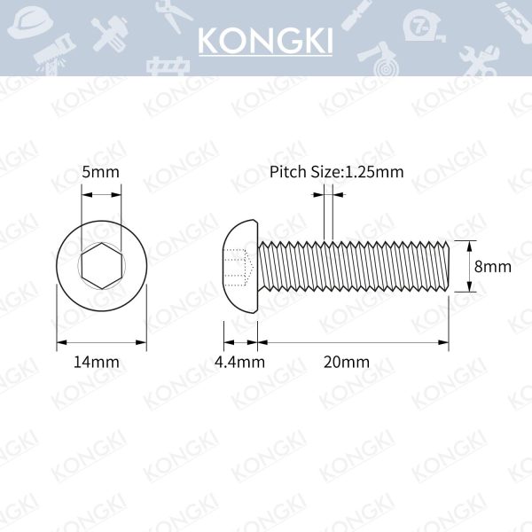 (25 PCS) M8-1.25 x 20mm Button Head Socket Cap Screws Metric, 304 Stainless Steel, Allen Socket Drive, Full Thread, Machine Thread - Image 3