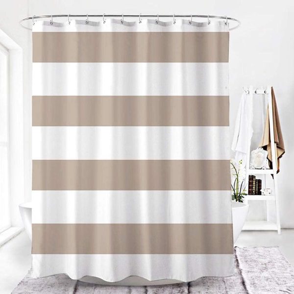 Jasion Shower Curtain Set Beige Tan Brown Stripes Waterproof Fabric Bathroom Curtains Home Bath Decor with 12 Hooks 72 X 72 Inches - Image 6