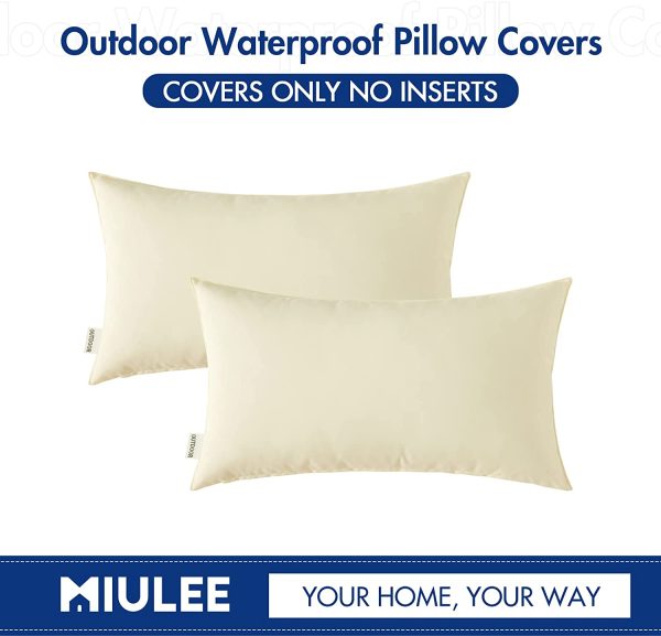 MIULEE Pack of  Decorative Outdoor Waterproof Pillow Covers Garden Cushion Sham Throw Pillowcase Shell for Patio Tent Couch 1x0 Inch Beige - Image 4