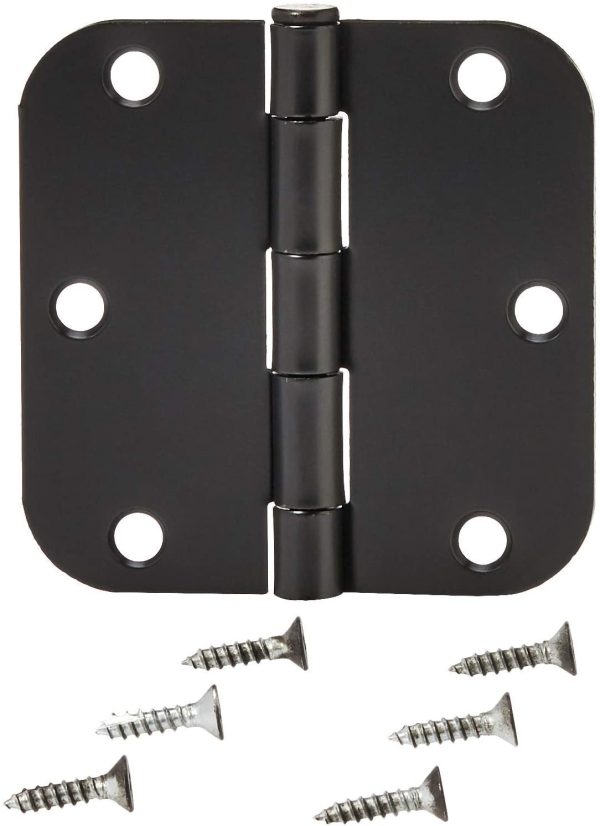 Amazon Basics Rounded 3.5 Inch x 3.5 Inch Door Hinges, 18 Pack, Matte Black - Image 4