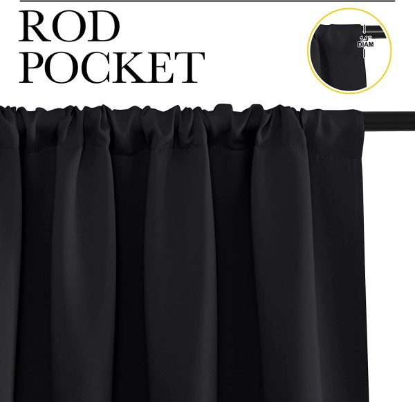 Blackout Curtain Tiers - Bedroom Small Window Curtains Rod Pocket Privacy Protected Living Room Panel (29 x 24 Inch, Black, Set of 2) - Image 3