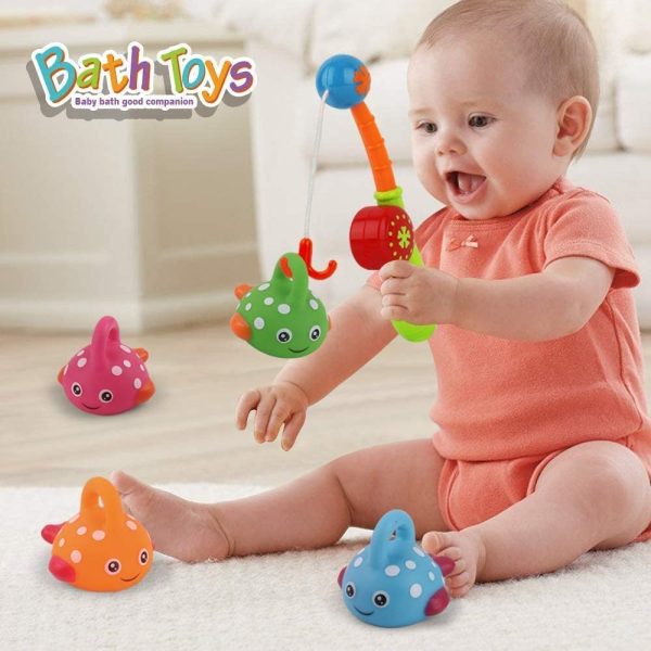 Baby Bath Toys Mold Free Fishing Games Water Pool Bathtub Toy for Toddlers Kids Infant Girls and Boys for 18 Month+ Fun Bath Time Bathroom Tub Wind Up Swimming Whales Fish Set - Image 3