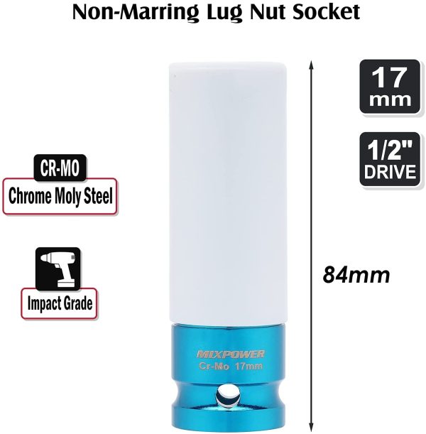 1/2-Inch Drive 17mm Non-Marring Impact Deep Lug Nut Socket, Protective Sleeve Protects Custom Rims and Lug Nuts from Damage - Image 2